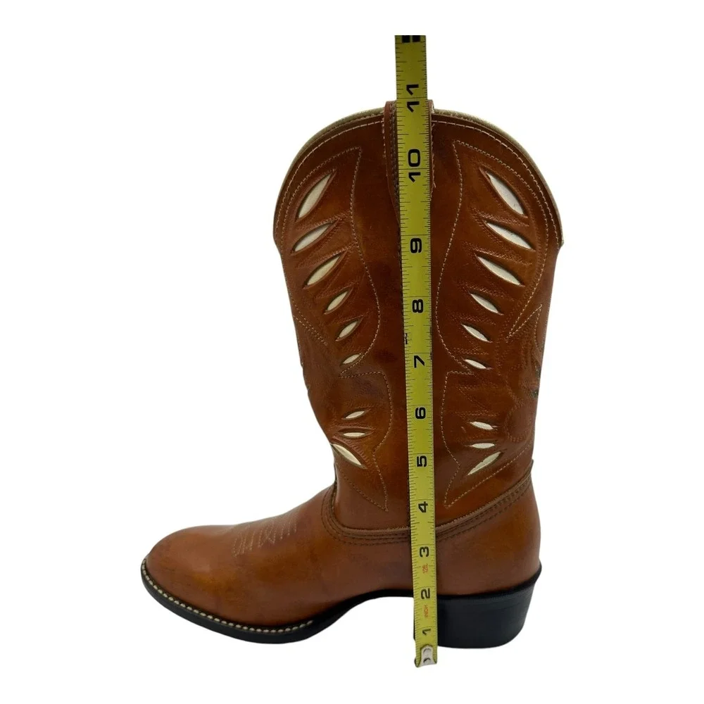 Acme Cowpuncher Western Boots Womens 5D Tan Leather Good Contrast Stitching VTG.